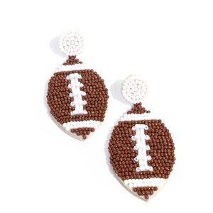 Brown and White Seed Bead Football Earrings